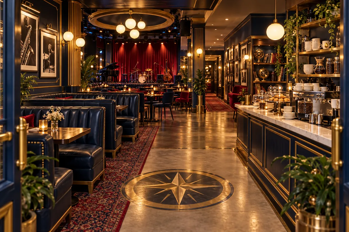 Cinematic concept of the Stars N Bars Cafe interior with hidden scavenger clue