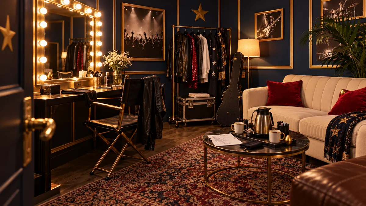 Cinematic concept of the backstage dressing room with hidden scavenger clues